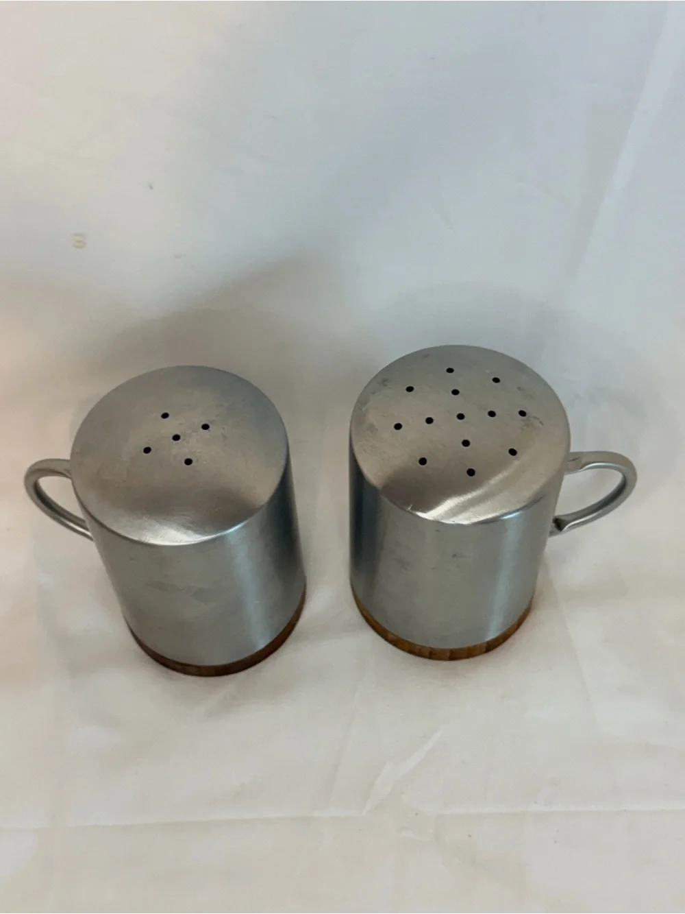 Stainless Steel Salt and Pepper Shakers with Wood Base - Silver
